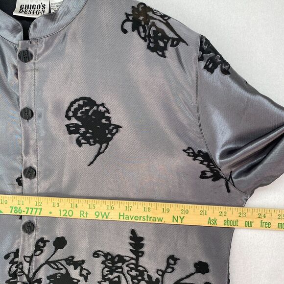 CHICO'S DESIGN Tunic 3 XL/16 Floral Jacquard Jacket Mandarin Button Front Gray - Picture 10 of 16